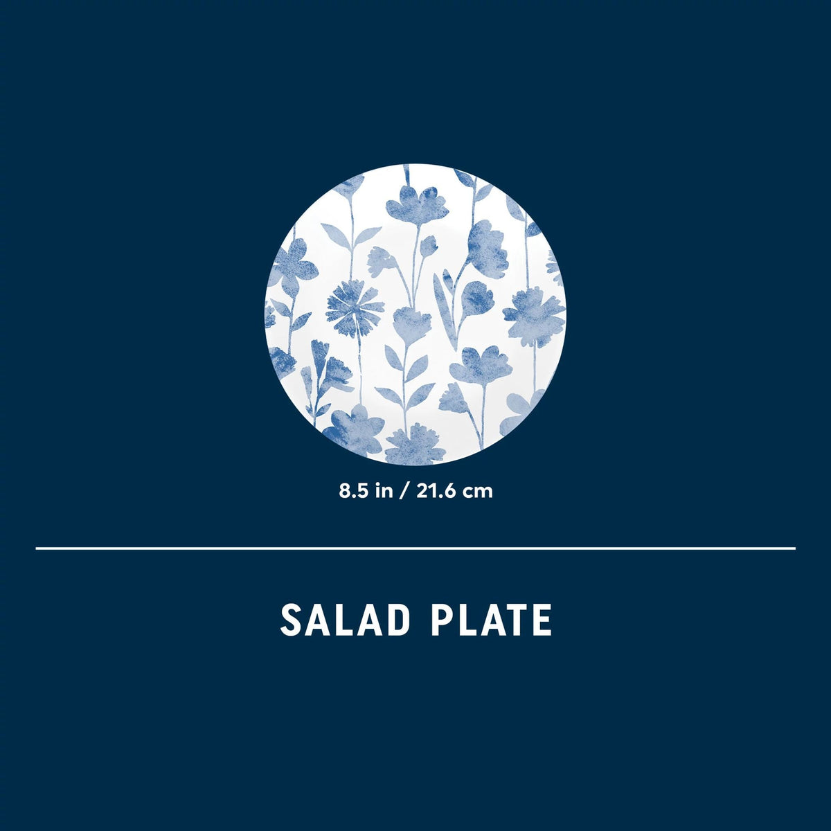 Assiette à salade de 21,5 cm – Motif floral bleu côtier