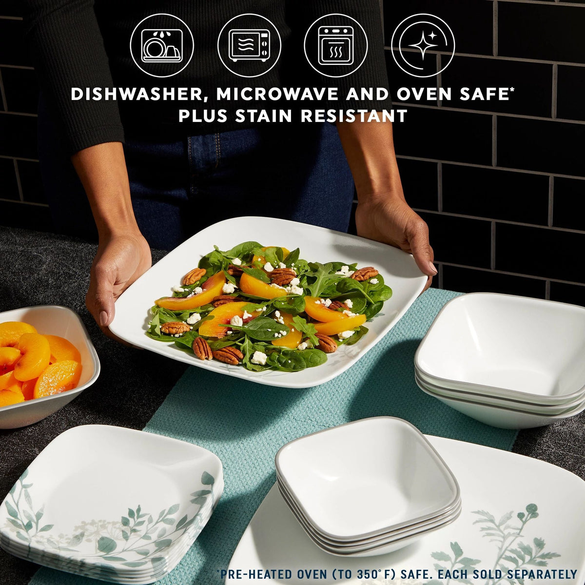 Assiette carrée à salade de 23 cm – Vert Sauge