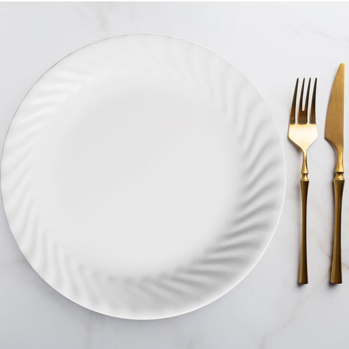 Assiette plate de 26 cm – Volutes en relief blanches