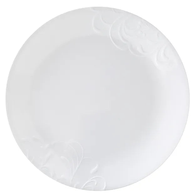 Assiette plate 26 cm – Motif floral en relief blanc